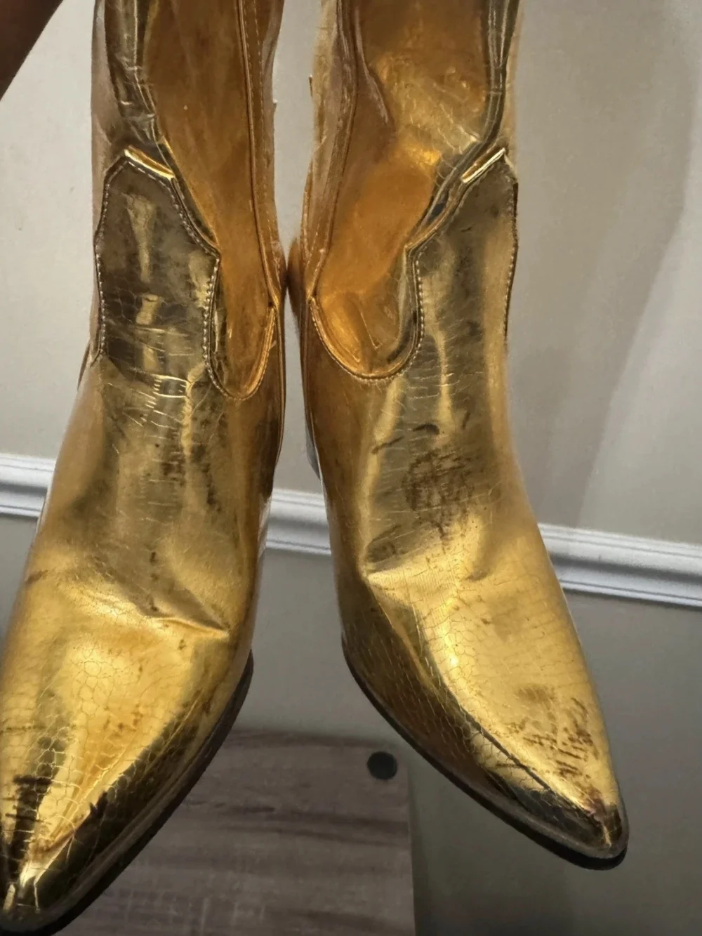 💕EGO Metallic Gold Croc-Embossed Knee Boots💕